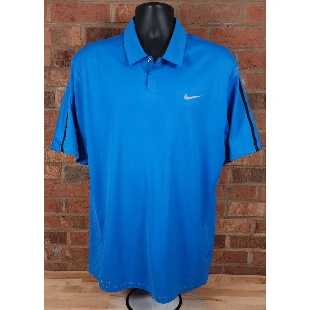 Tiger Woods Nike Dri Fit Polo Shirt XL 619760-463 Snap Button Blue Perforated